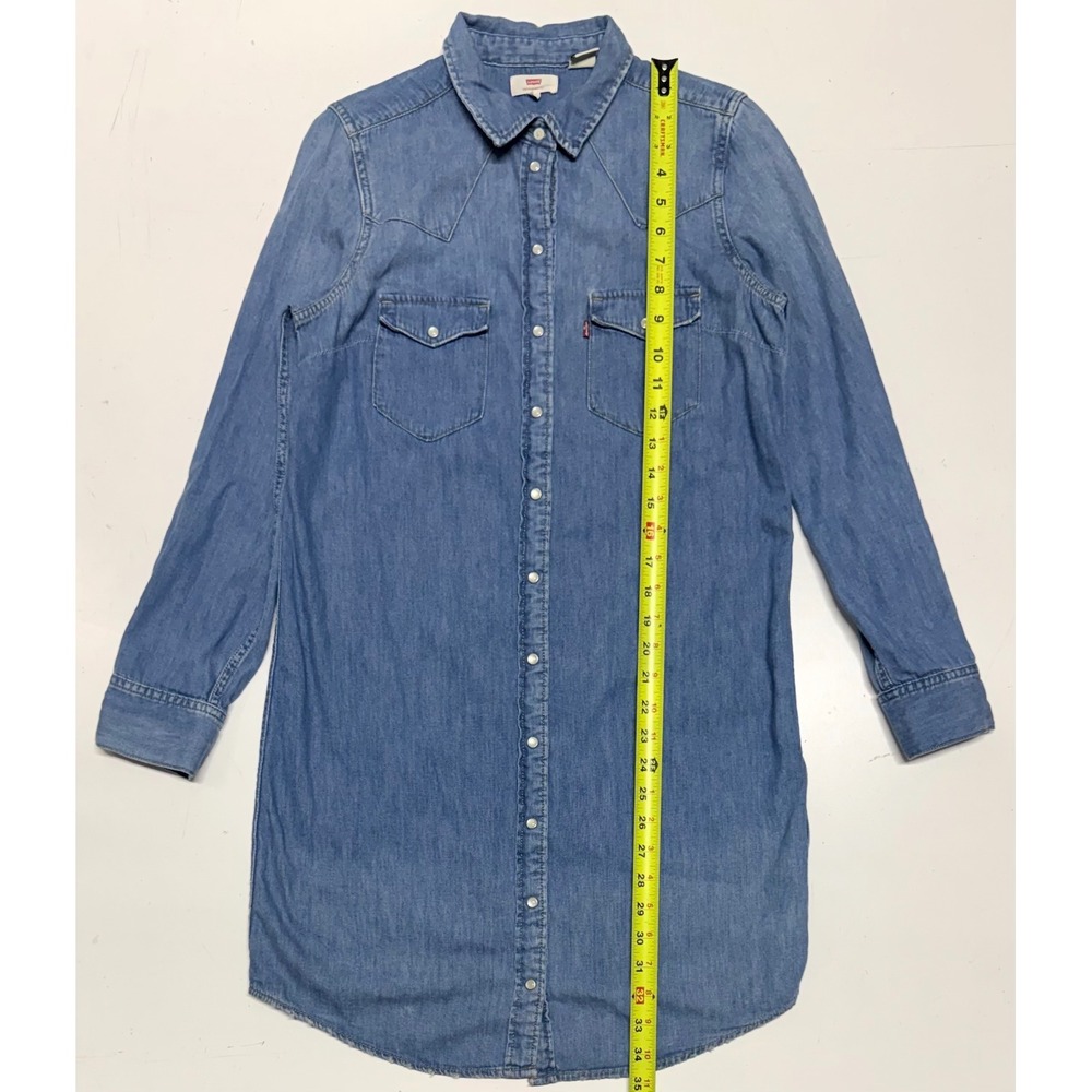 Levis Womens Denim Western Shirt Dress Blue Medium Wash Long Sleeve‎ Tunic Small